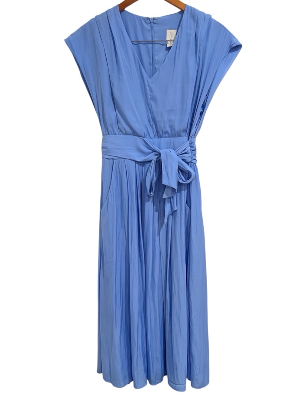NWT Joie Periwinkle V Neck Capped Sleeve Tie Front Sateen Midi Dress